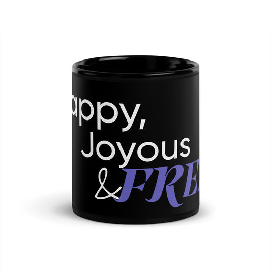 Happy Joyous & Free Black Glossy Mug